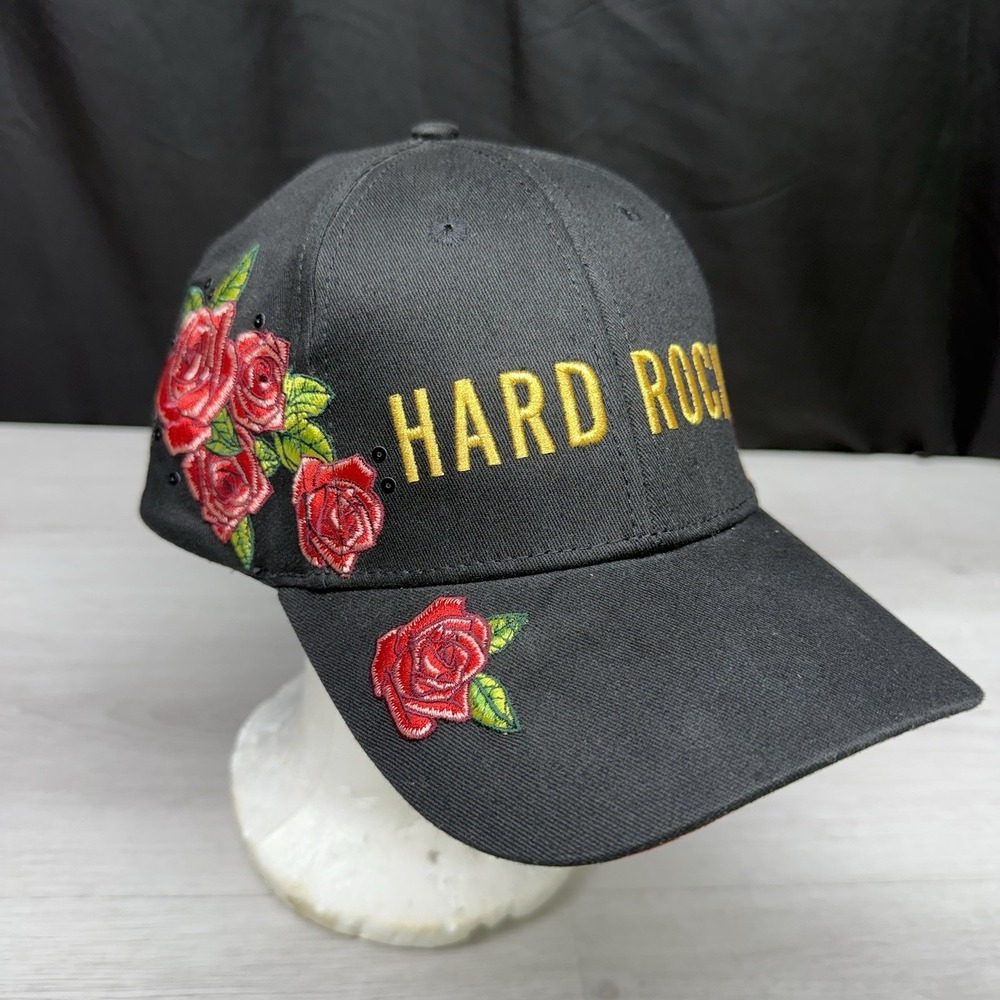 Hard Rock Cafe Edinburgh Rose Hat Black Cotton Strapback Baseball Cap NWT